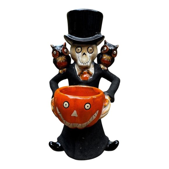 Yankee Candle Halloween 2010 Boney Bunch Owl Tea Light Holder By Mark Cook - Picture 1 of 7
